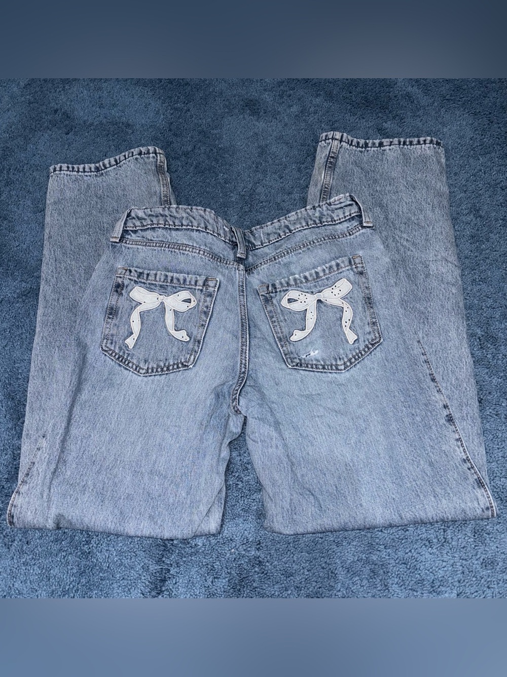 Hollister Light Blue Straight-Leg Jeans with White Bow Patches